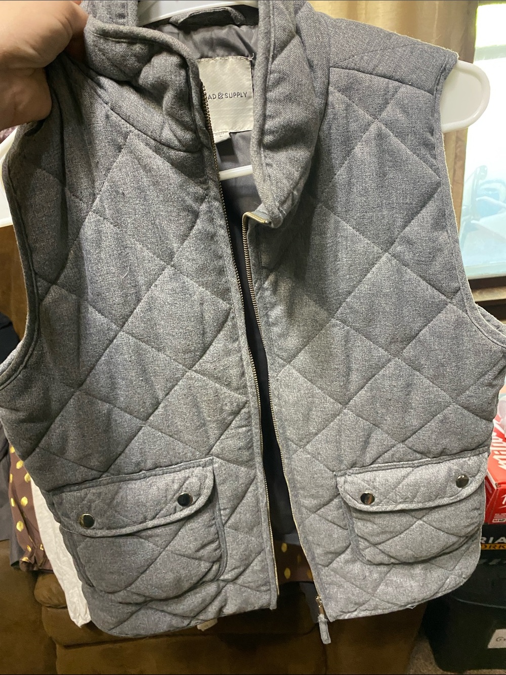 Thread & Supply Quilted Grey Sleeveless Puffer Vest
